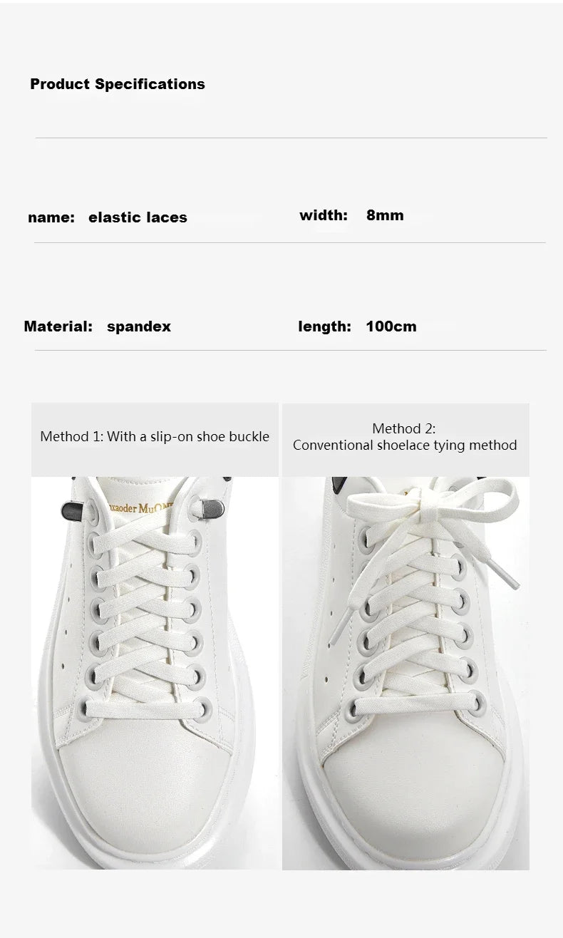 No tie Shoelaces for Shoes 8MM Flat Elastic laces Sneakers Kids Adult Quick Shoelace without ties Shoe Accessories Beauty World Shop