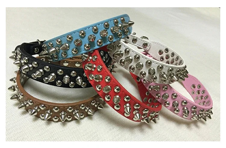 Adjustable Leather Pet Dog collar Neck Strap Supplies PU Leather Punk Rivet Spiked Dog Collar Pet Collars For Small Dog Cat Beauty World Shop