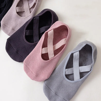 Women Breathable Towel Bottom Yoga Socks Silicone Non-Slip Bandage Pilates Sock Ladies Ballet Dance Fitness Workout Cotton Socks Beauty World Shop