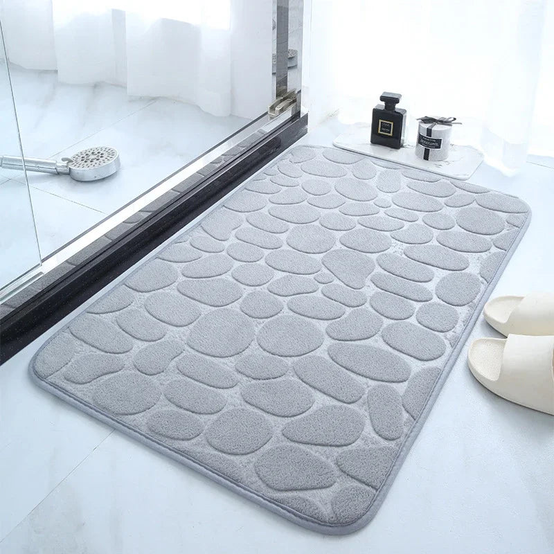 Pebble Embossed Memory Foam Bath Blanket Absorbent Non-Slip Indoor Floor Mat for Bathroom Door Beauty World Shop
