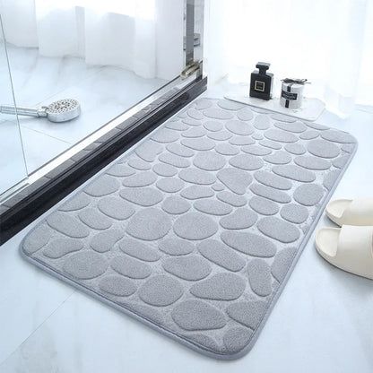 Pebble Embossed Memory Foam Bath Blanket Absorbent Non-Slip Indoor Floor Mat for Bathroom Door Beauty World Shop