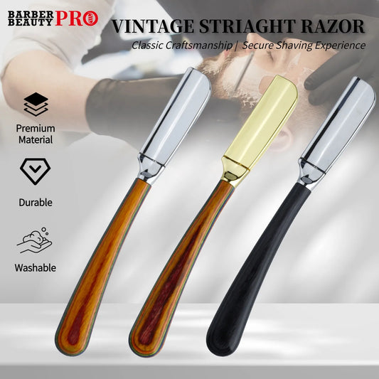 New Professional Baber Beard Straight Edge Shaving Razor Men Hair Removal Tools, Wooden Handle, Anti-Slip Grip for Home Shaving Beauty World Shop