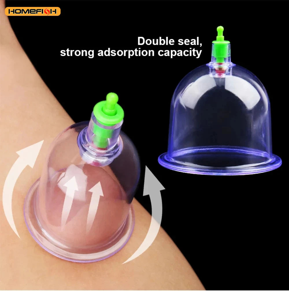 6 Suction Cups for Back-Vacuum Cupping Massage Kit w/ Pump Gun Body Massage Anti-Cellulite Beauty World Shop