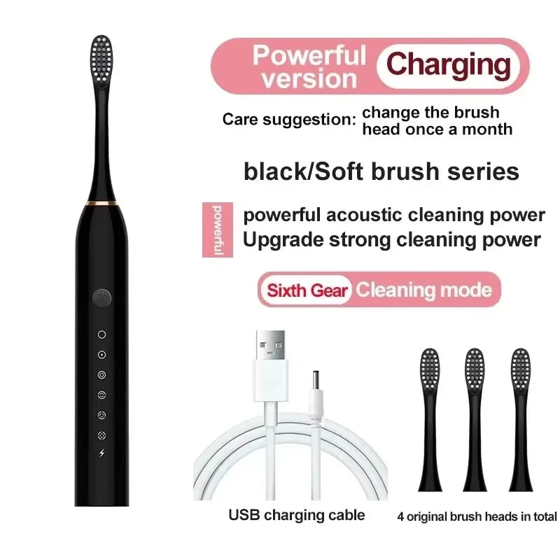 Electric Ultrasonic Toothbrush Six Speed Mode Home Soft Hair USB Charging Waterproof Adult Tooth Cleaner Automatic Couple Set Beauty World Shop