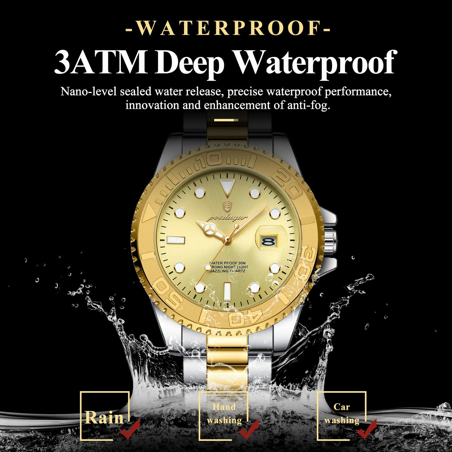 POEDAGAR Original Luxury Man Wristwatch Waterproof Luminous Date Men Watch Stainless Steel Fashion Business Men's Quartz Watches Beauty World Shop