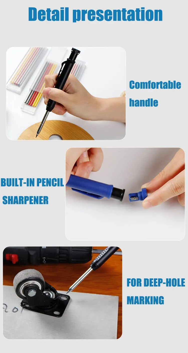 Solid Carpenter Pencil Set Woodworking Tools Mechanical Pencil 5 Colors Refill Construction Job Tools Carpentry Marking Scriber Beauty World Shop