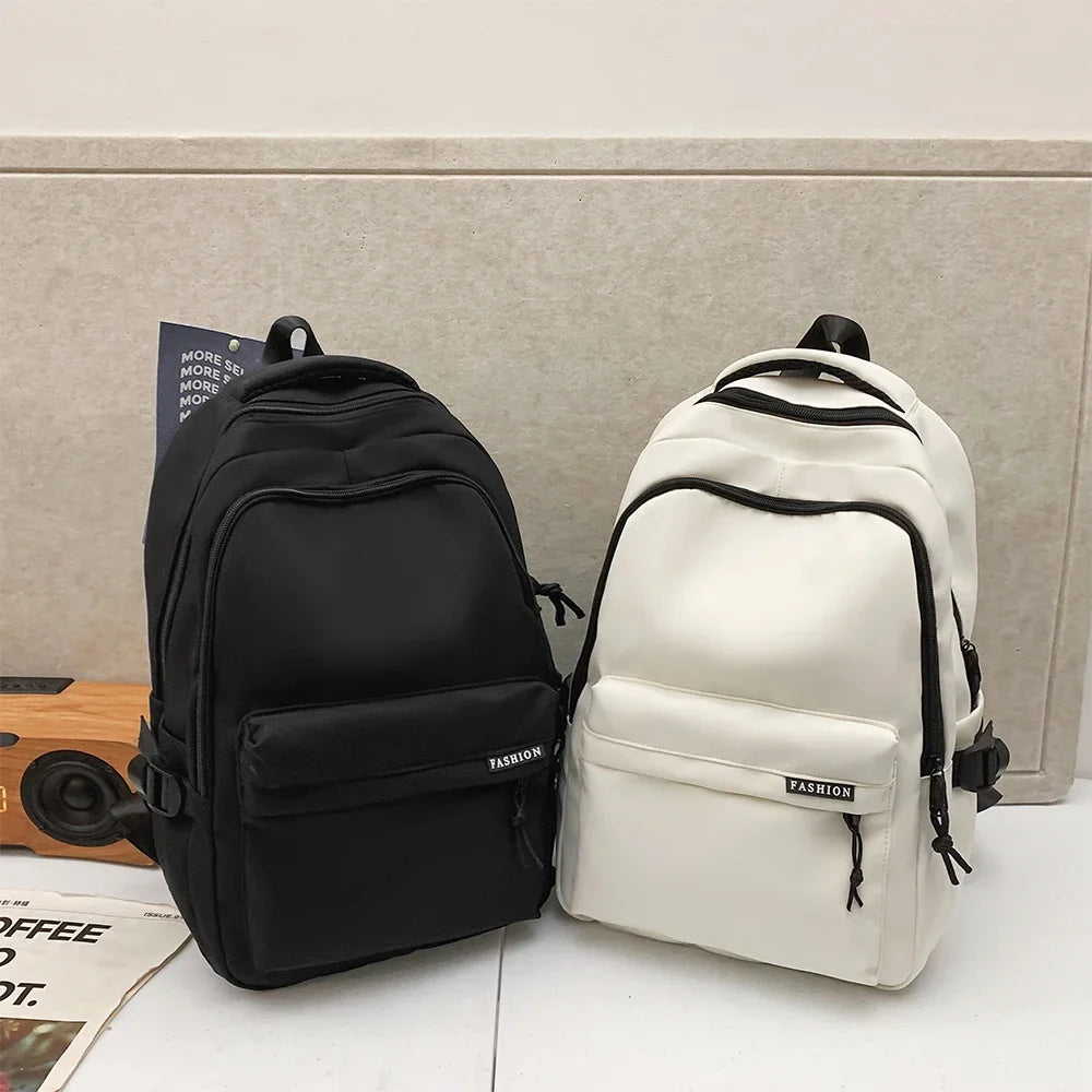 Large Capacity Solid Color Student Backpack Junior and High School Simple Black Travel Backpack Beauty World Shop