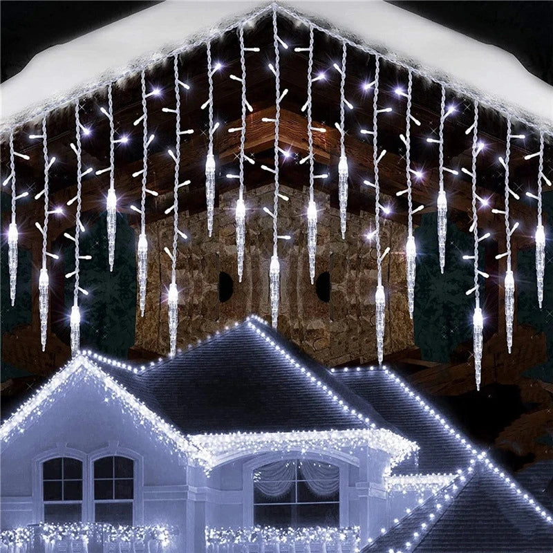 Christmas Garland LED Icicle Curtain String Lights Droop Outdoor Garden Street Wedding Decorative lighting Steady on Beauty World Shop