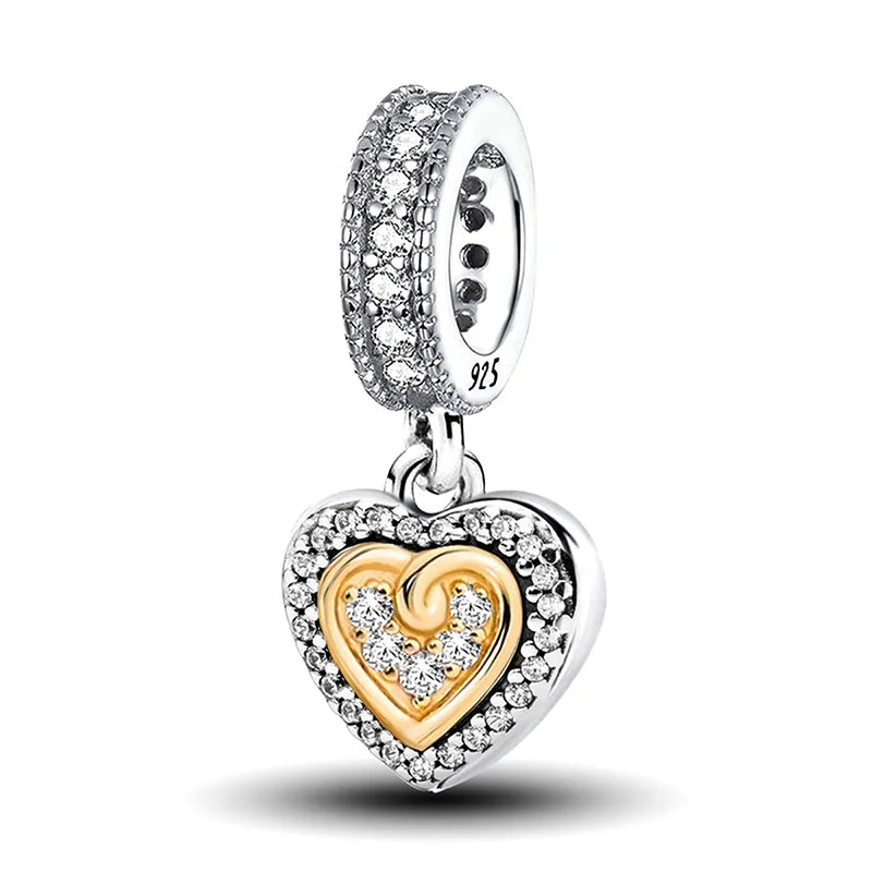 Shecharms 925 Sterling Silver Love Heart Firefly Golden Series Charms Fit DIY Making Bracelet Necklace High Quality Fine Jewelry Beauty World Shop