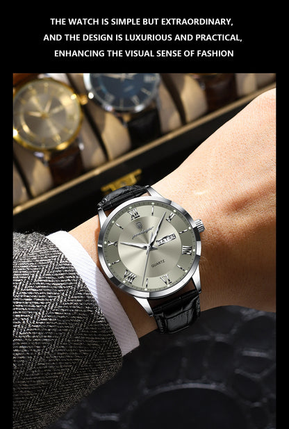 POEDAGAR Business Brand Men Clock Waterproof Luminous Date Week Fashion Man Wristwatch Leather Luxury Men's Quartz Watches Reloj Beauty World Shop