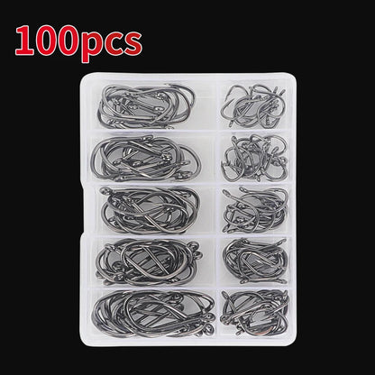100Pcs/box #3~#12 High Carbon Steel Hooks, Sport Circle Silver Fishing Hooks Beauty World Shop