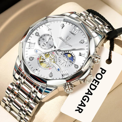 POEDAGAR Original Luxury Men's Watch Waterproof Luminous Chronograph Men Wristwatch Stainless Steel Quartz Watches For Man Reloj Beauty World Shop