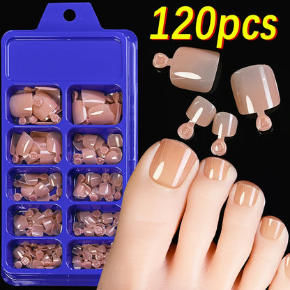 120Pcs 9-Colors French Fake Toenails Summer Short Sqaure Press On Toe Nails Tips Glossy Nude/Pink/Brown Full Cover False Toenail Beauty World Shop