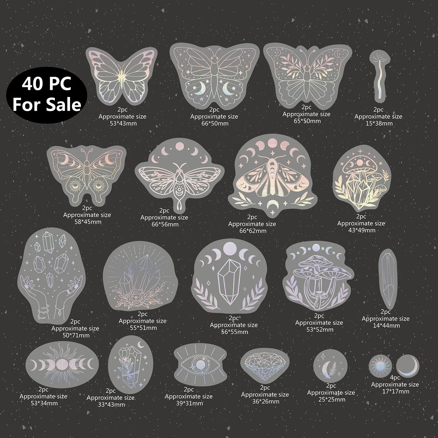 40pcs Holographic Glitter Stickers PET Transparent Shiny Waterproof Decorative Decals For Water Bottles Scrapbooking Laptop Beauty World Shop