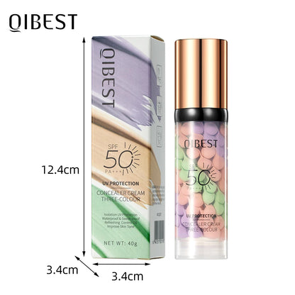 Qibest Three Color Press Release Cream Concealer Isolate Makeup Facial Base Brightening Cream Liquid Concealer Face Primer