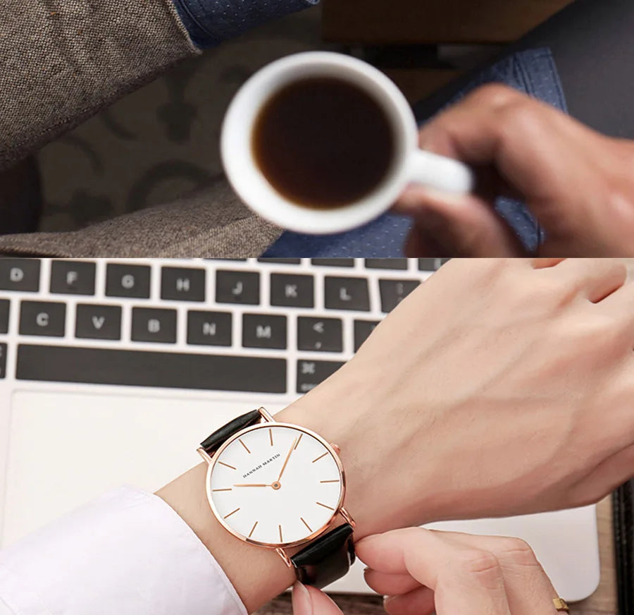Hannah Martin Brand Fashion  Japan Quartz Wrist Watches Silver Brown Leather Men Watch Waterproof Dress Watch Men Casual Beauty World Shop