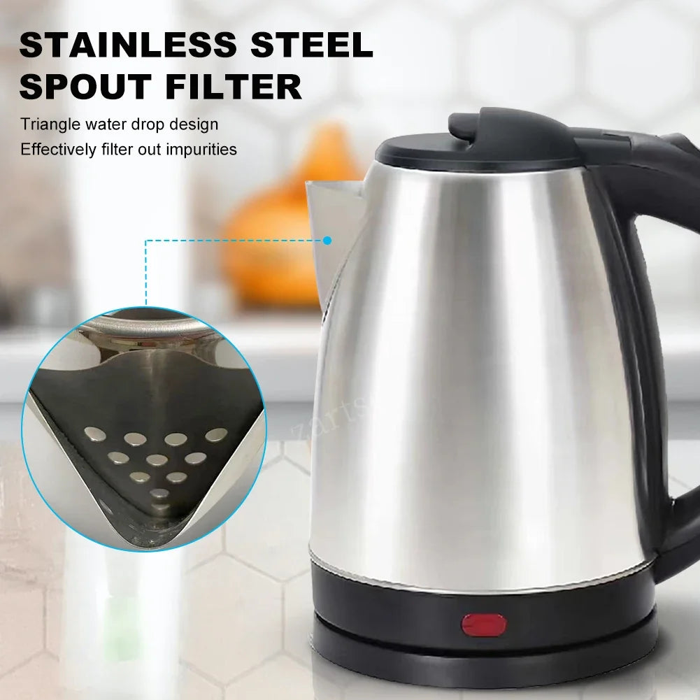 2.0L stainless steel electric kettle Silver gray Base Separation Desion Rust-resistant Durable for Home Office During Travel Beauty World Shop