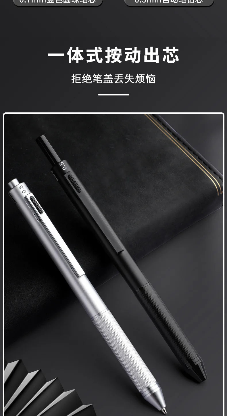 Multifunctional 4-color-in-one gravity-sensing pen metal ballpoint pen/Mechanical Pencil,Black/Red/Blue Ink Oil Signing canetas Beauty World Shop