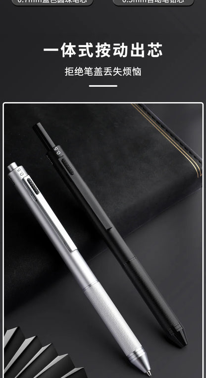 Multifunctional 4-color-in-one gravity-sensing pen metal ballpoint pen/Mechanical Pencil,Black/Red/Blue Ink Oil Signing canetas Beauty World Shop