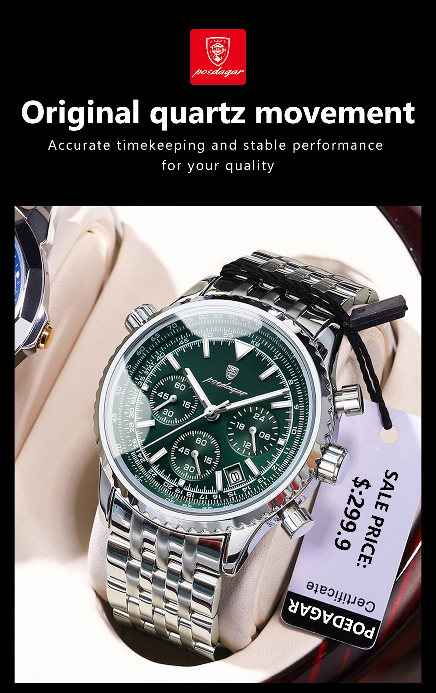 POEDAGAR Luxury Watches For Men Date Chronograph Stainless Steel Man Watch Waterproof Luminous Sport Military Men's Quartz Watch Beauty World Shop