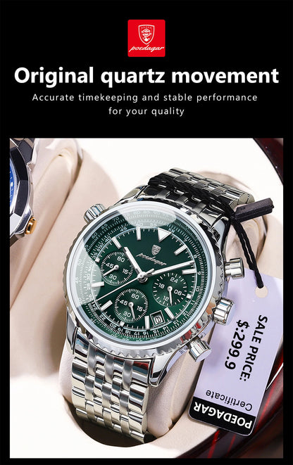 POEDAGAR Luxury Watches For Men Date Chronograph Stainless Steel Man Watch Waterproof Luminous Sport Military Men's Quartz Watch Beauty World Shop