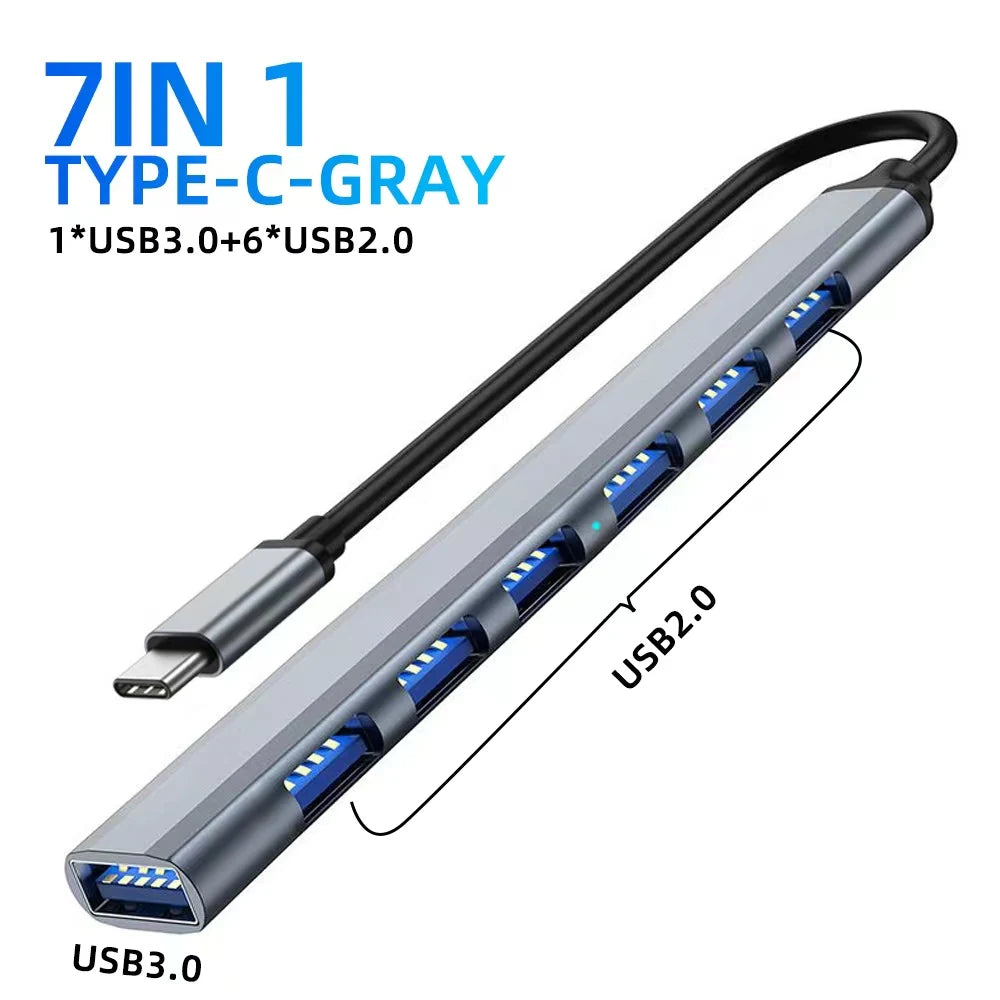 7 Ports USB 3.0 Type C HUB Expander Splitter High Speed OTG Adapter Docking Station For LaptopPC Hard Drive Mouse Keyboard Beauty World Shop