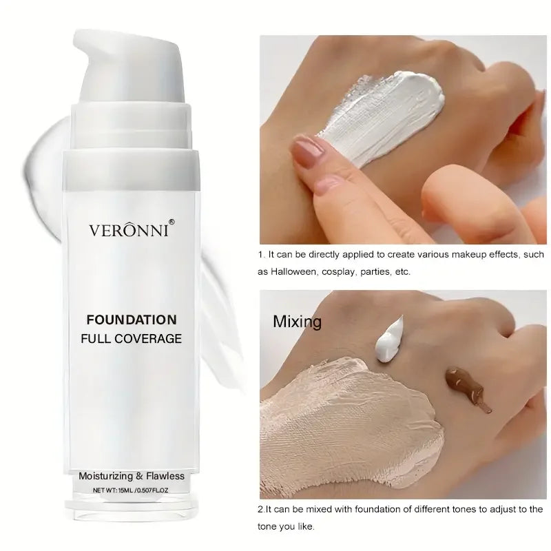 White Liquid Foundation, Full Coverage Heavy Duty Coverage, Creamy Liquid Formula for Goth Makeup, Cosplay, Long-Lasting Matte Beauty World Shop