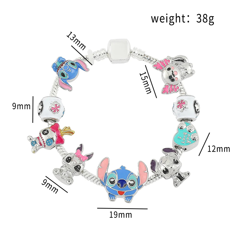 Disney Beaded Bracelet Lilo And Stitch Cartoon Cute Metal Charms Bangle DIY Beads Chain Jewelry Gifts Accessories For Women Kids Beauty World Shop
