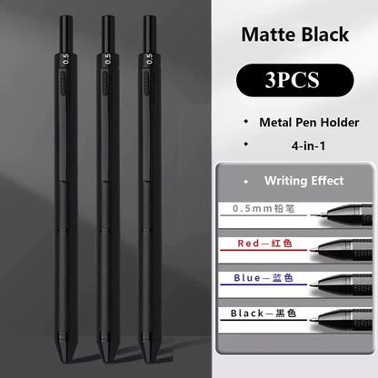 Multifunctional 4-color-in-one gravity-sensing pen metal ballpoint pen/Mechanical Pencil,Black/Red/Blue Ink Oil Signing canetas Beauty World Shop