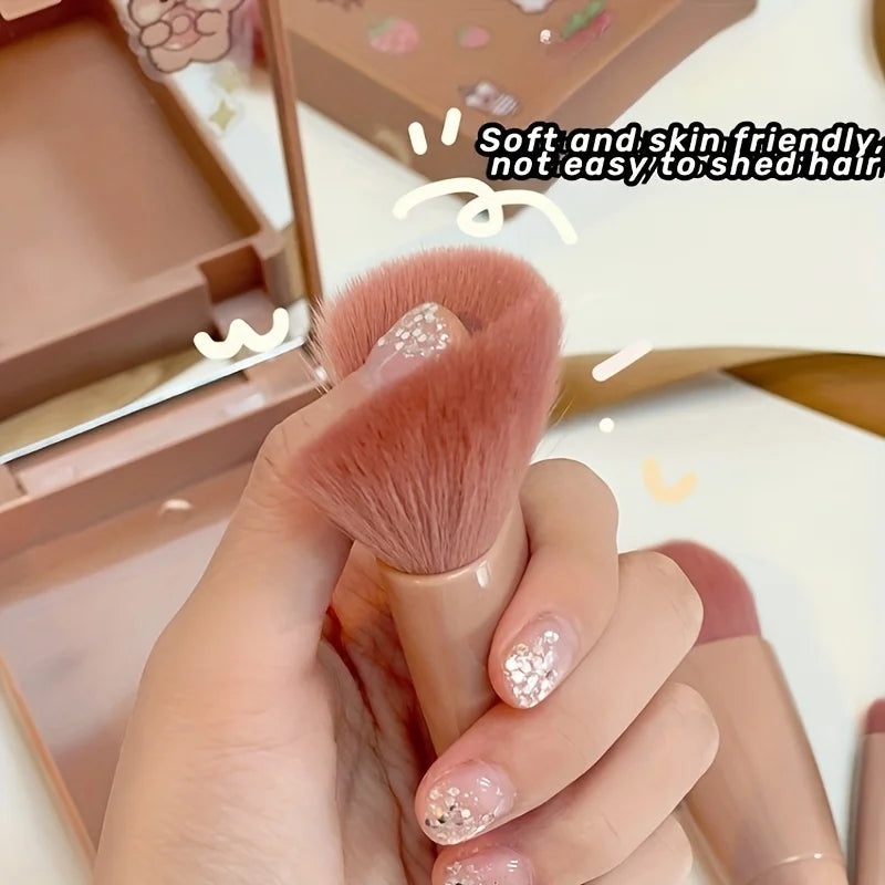 5Pcs Portable Makeup Brush Set With Mirror -  Foldable Travel Kit ，Mini Makeup Brush Set Travel Makeup Brush Set Beauty World Shop