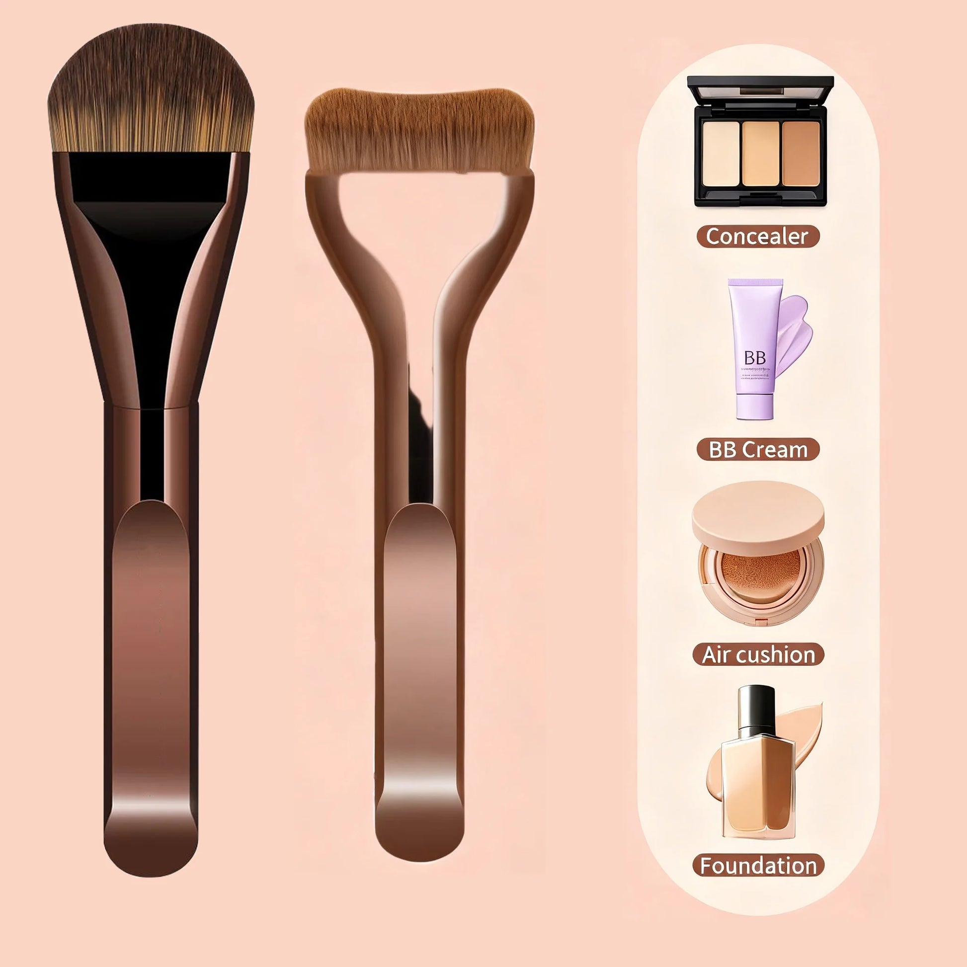 New 2Pcs Professional Foundation Makeup Brushes Soft Dense Hair for Blending Liquid, Cream Flawless Powder Makeup Beauty Tools Beauty World Shop