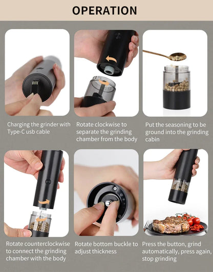 USB Rechargeable Electric Salt and Pepper Grinder Adjustable Coarseness Large Capacity Auto Spices Grinders Kitchen Cooking Tool Beauty World Shop