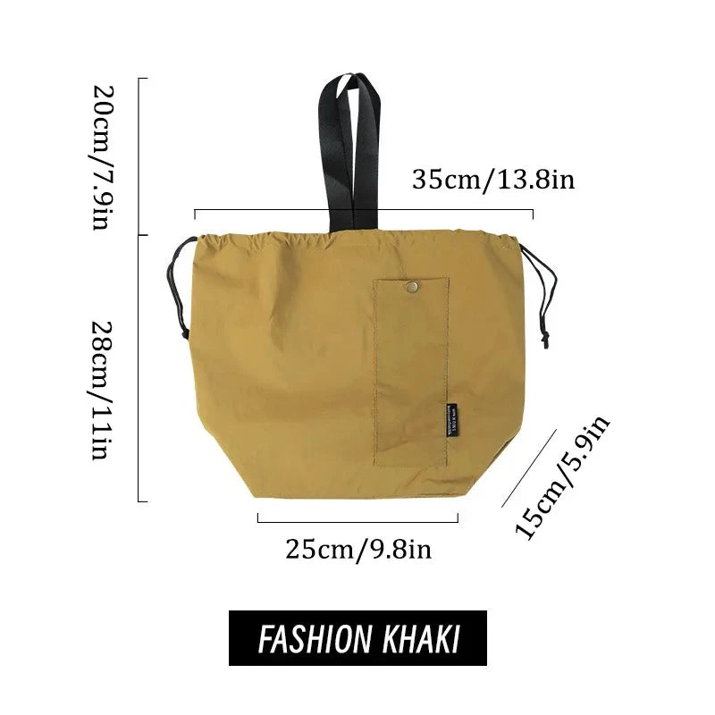 Japanese Korean Lunch Bag Cotton Canvas Large Solid Color Drawstring Portable Thermal Insulated Picnic Storage Bento Box Bag Beauty World Shop