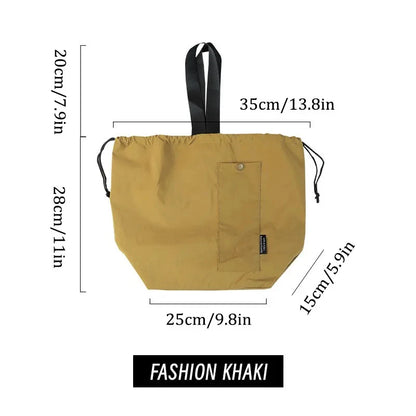 Japanese Korean Lunch Bag Cotton Canvas Large Solid Color Drawstring Portable Thermal Insulated Picnic Storage Bento Box Bag Beauty World Shop