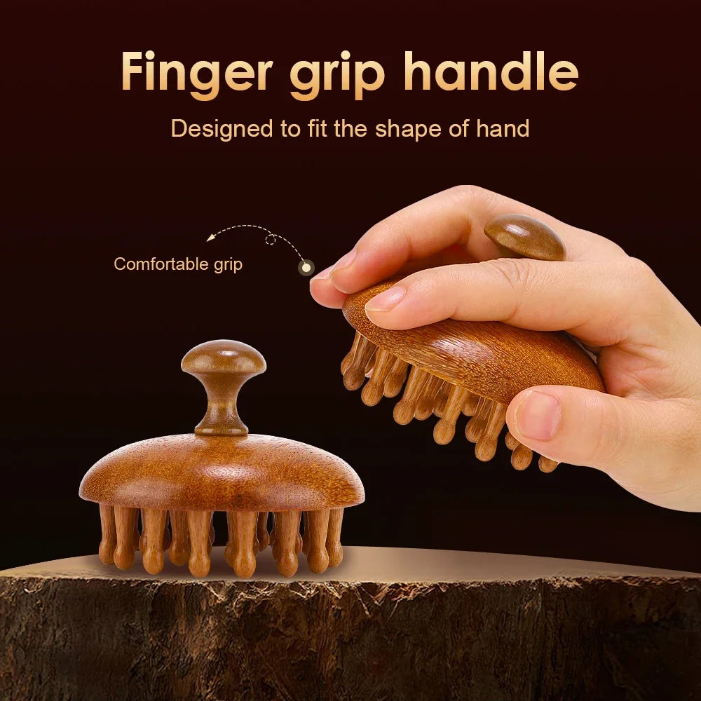 Sandalwood Massage Comb Finger Ring Comb Head Meridian Comb Scalp Massager Anti-Static Wooden Brush Guasha Tool for Full Body Beauty World Shop