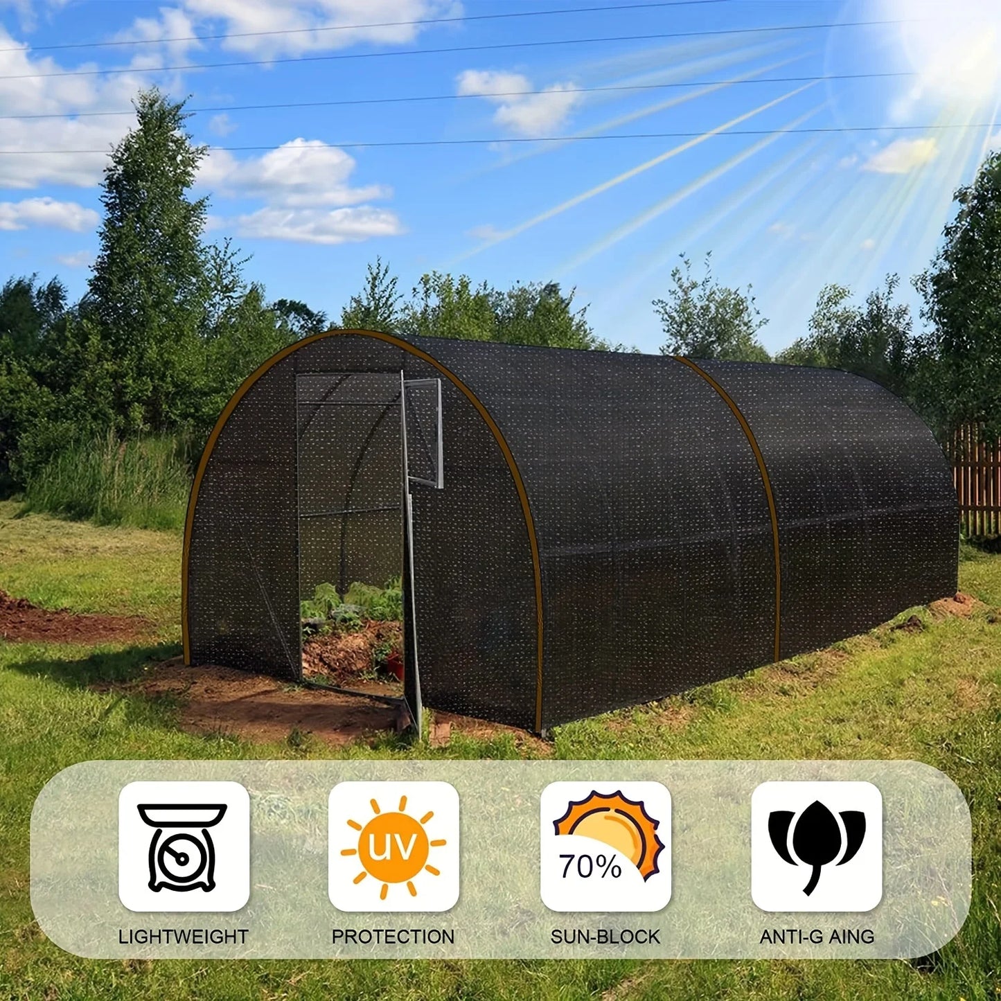 Black Shade Cloth Sunblock Mesh Cover Taped Edge With Grommets, Sun Net For Pergola, Plants Greenhouse, Gardens, Patio, Canopy Beauty World Shop
