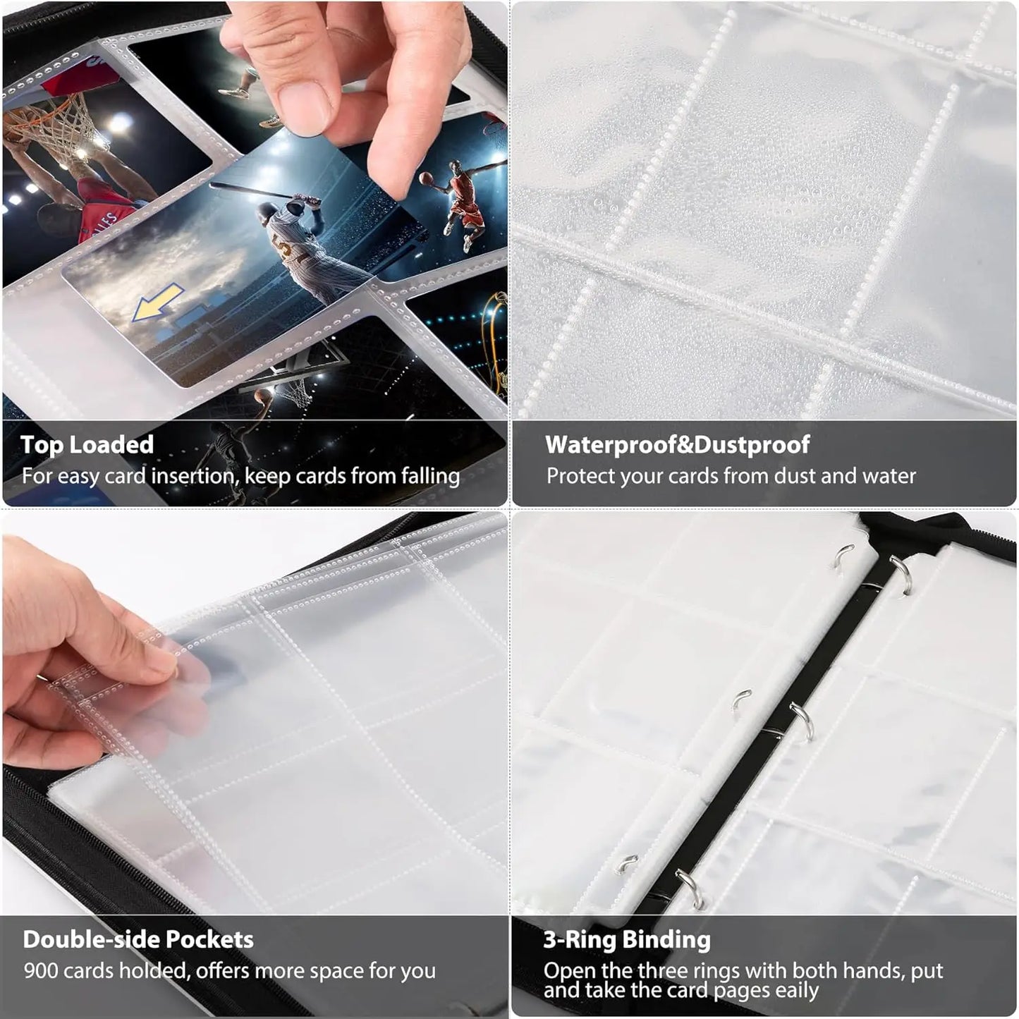 900 Pockets Card Binder Sleeves with Zipper, Double Sided Pockets Card Holder Carry Card Case for TCG CCG Card Storage(Black) Beauty World Shop
