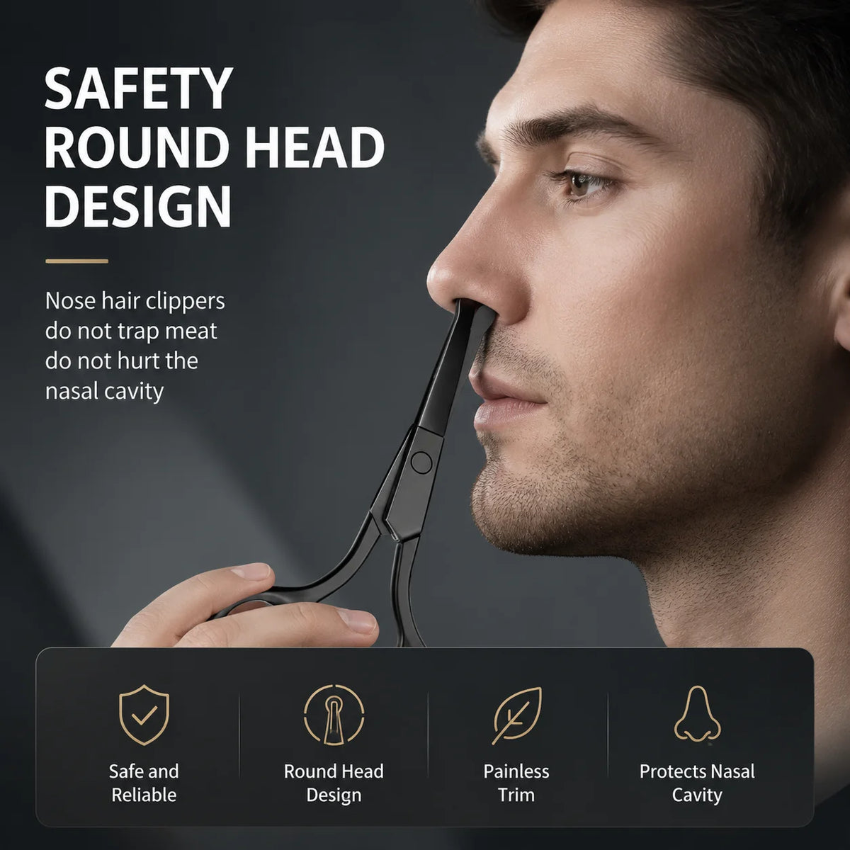 Unisex Stainless Steel Black Round Head Safe Nose Hair Scissors (Do Not Hurt Nose) Beauty World Shop