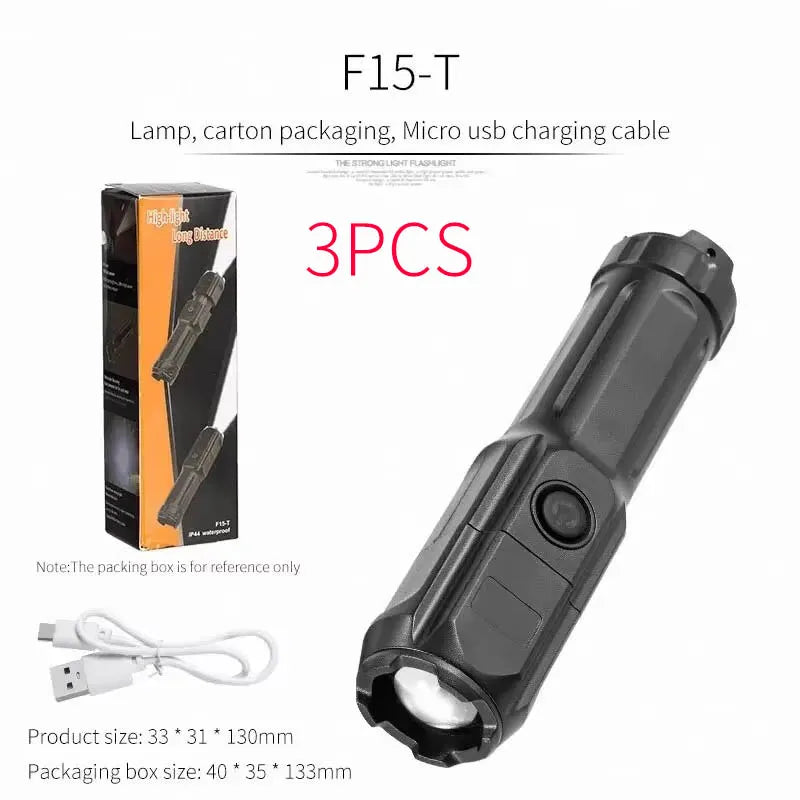 Telescopic Zoom Tactical Flashlights Rechargeable LED Torch 4 Lighting Modes Long-Range Waterproof Camping Fishing Flashlight Beauty Fashion