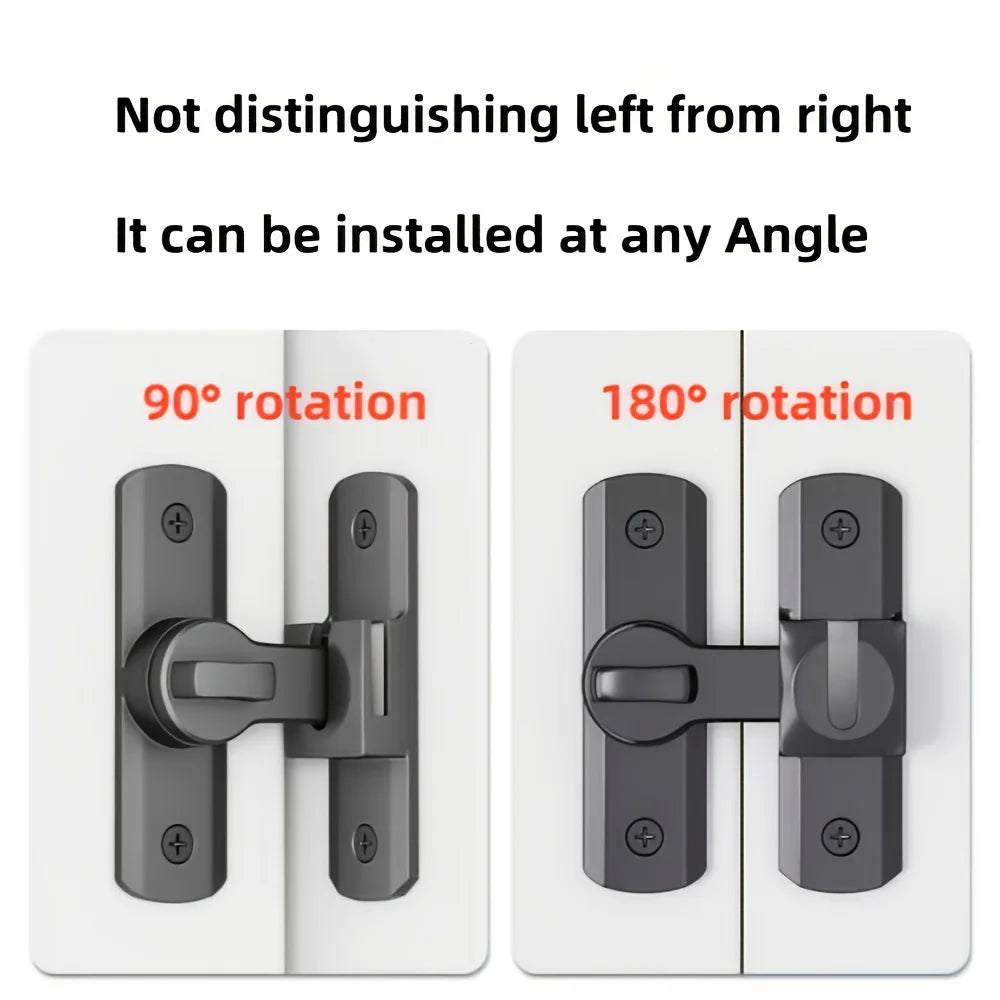 Anti-Theft Door Lock - 90°/180° Adjustable Sliding Pin, Keyless Entry Heavy-Duty Black Easy Install for Home Office Hotel Garage Beauty World Shop