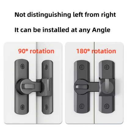 Anti-Theft Door Lock - 90°/180° Adjustable Sliding Pin, Keyless Entry Heavy-Duty Black Easy Install for Home Office Hotel Garage Beauty World Shop