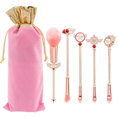 5pcs Metal Handle Soft Fluffy Makeup Brush Set Anime Card Captor Sakura Cosmetics Powder Brush Pink Eyeshadow Eyebrow Brush Beauty World Shop