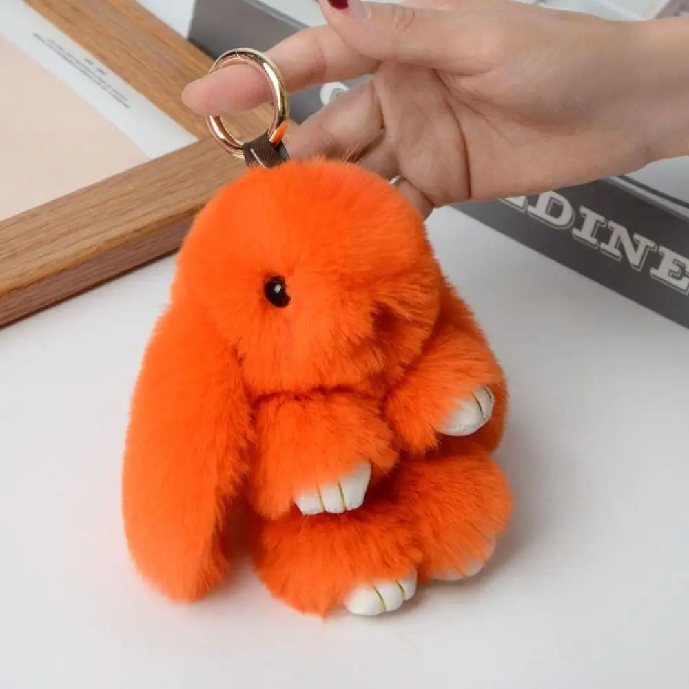Fluffy Bunny Keychain - Plush Play Dead Rabbit Doll with Bow, Cute Animal Keychain Toy for Kids Girls, Soft Furry Gift Beauty World Shop