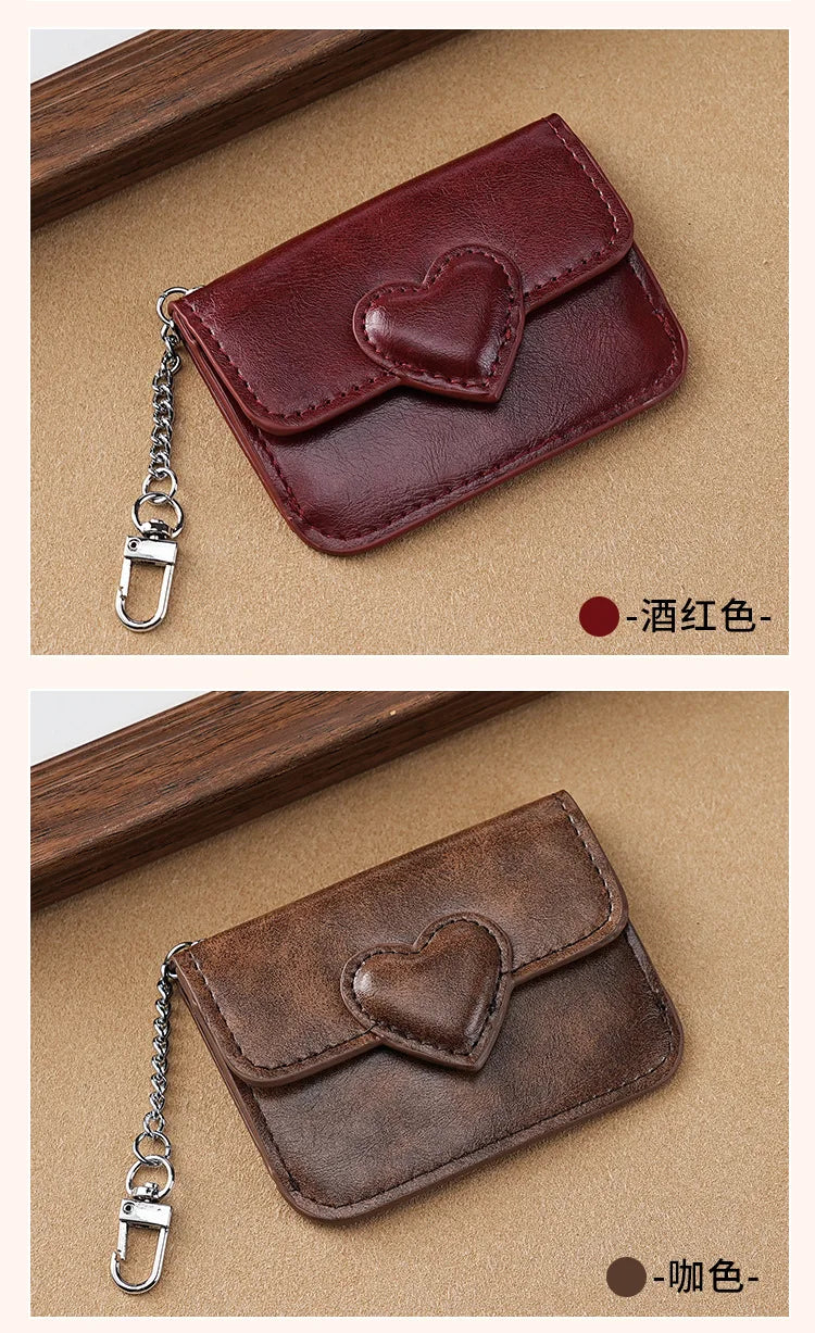 PULeather Card Holder Purse Women Cute Heart Shaped Small Wallet Multi-card Anti-magnetic Card Holder Travel Cash Coin Bag Beauty World Shop