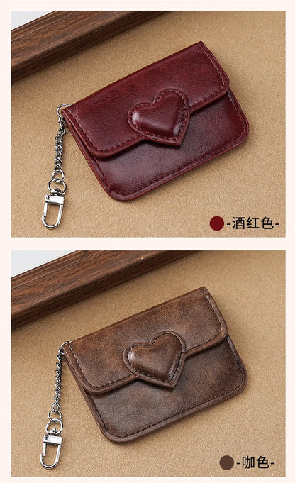 PULeather Card Holder Purse Women Cute Heart Shaped Small Wallet Multi-card Anti-magnetic Card Holder Travel Cash Coin Bag Beauty World Shop