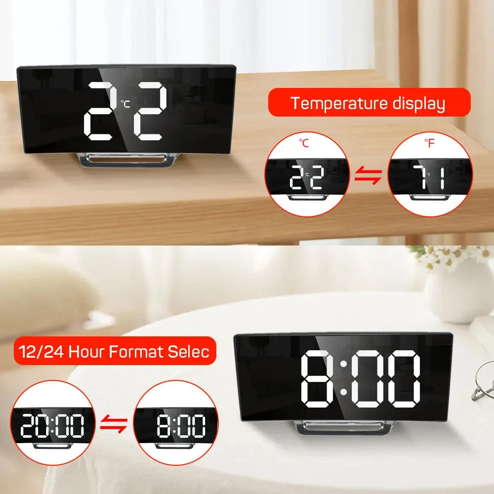 Electronic Alarm Clock Noiseless Design Digital LED Large Display Mirror Electronic Clock Digital Alarm Clock LED Mirror Clocks Beauty World Shop
