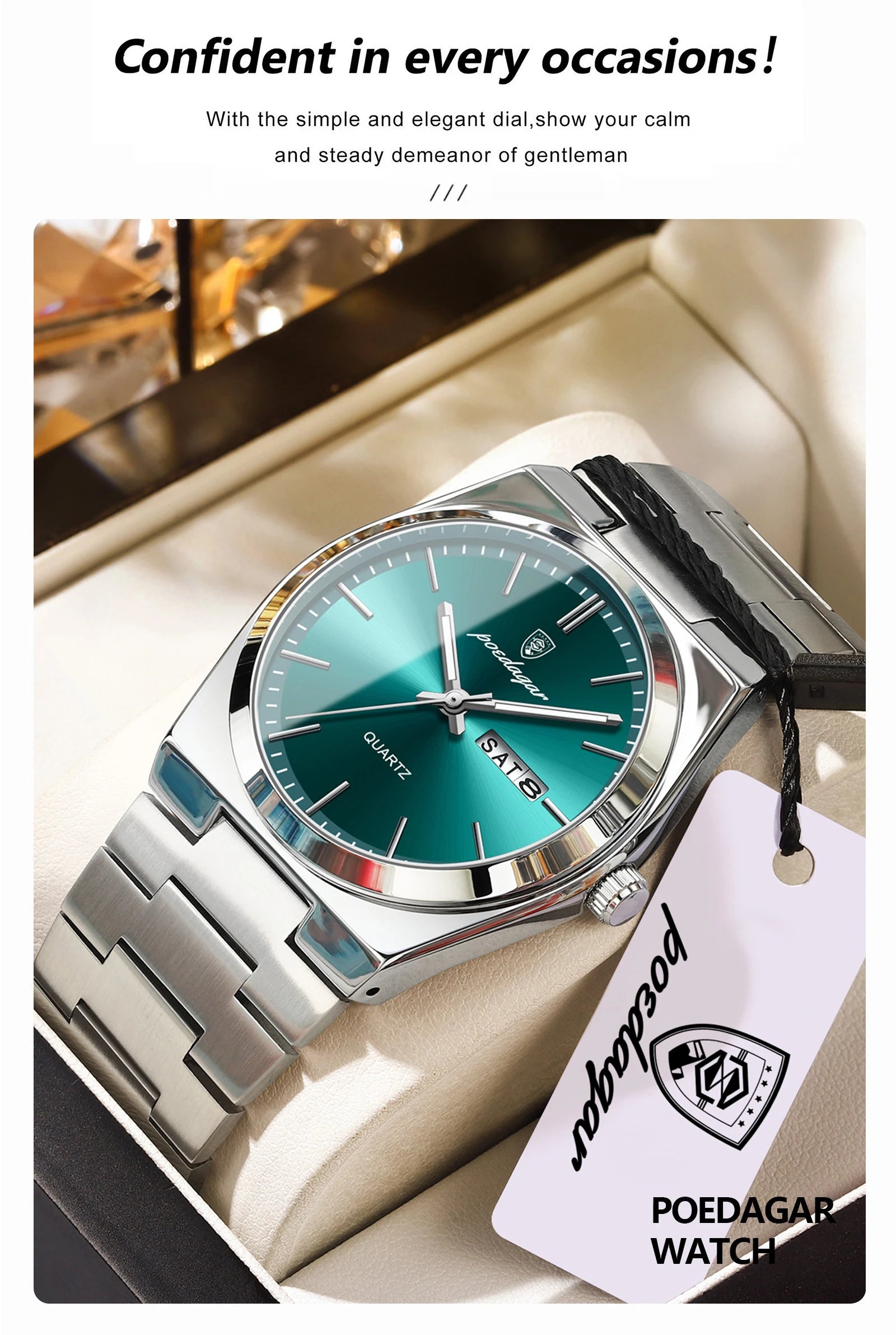 POEDAGAR Exquisite Business Men Watch Stainless Steel Waterproof Luminous Man Wristwatch Date Week Classic Men's Quartz Watches Beauty World Shop