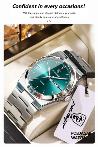 POEDAGAR Exquisite Business Men Watch Stainless Steel Waterproof Luminous Man Wristwatch Date Week Classic Men's Quartz Watches Beauty World Shop