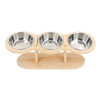Elevated Cat Bowls Raised Wood Stand Feeder with 3 Stainless Steel Bowls Feeding & Watering Supplies for Puppy Cats Accessories