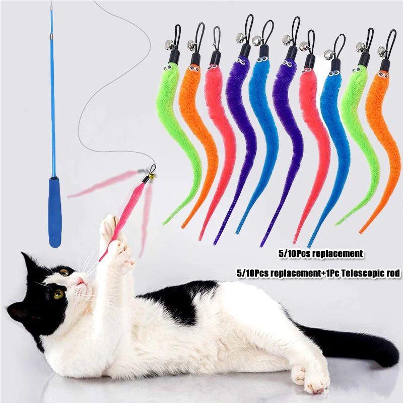 Replace Plush Cat Toy Accessories Worms Replacement Head Funny Cat Stick Pet Toys 5/10/6/11 Pcs Beauty World Shop